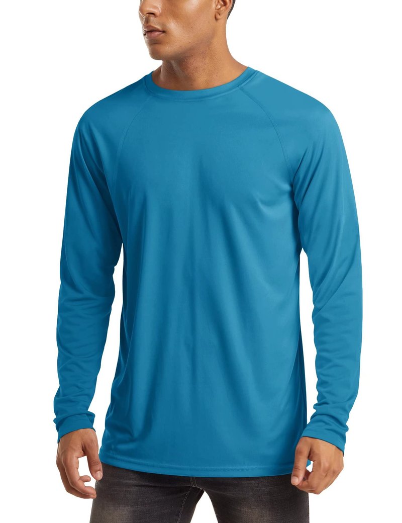 MAGCOMSEN Quick Dry Shirts for Men UPF 50 Long Sleeve Athletic T-Shirt UV Protection Shirts Workout Gym Shirts Outdoor Shirts Blue Green