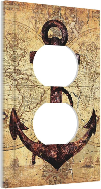 Anchor Nautical Vintage Map 1 Gang Single Duplex Light Switch Plate Outlet Cover Decorative Wall Plate Switchplate Electrical Faceplate for Office Livingroom Home Decor