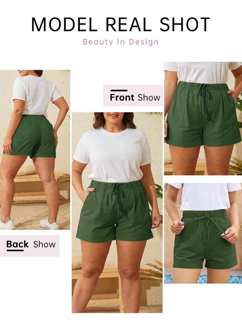 SZSMFZ Womens Elastic Waist Casual Drawstring Shorts Summer Beach Shorts Lightweight Athletic Shorts Comfy Short Pants with Pockets(1-Army Green,Medium)