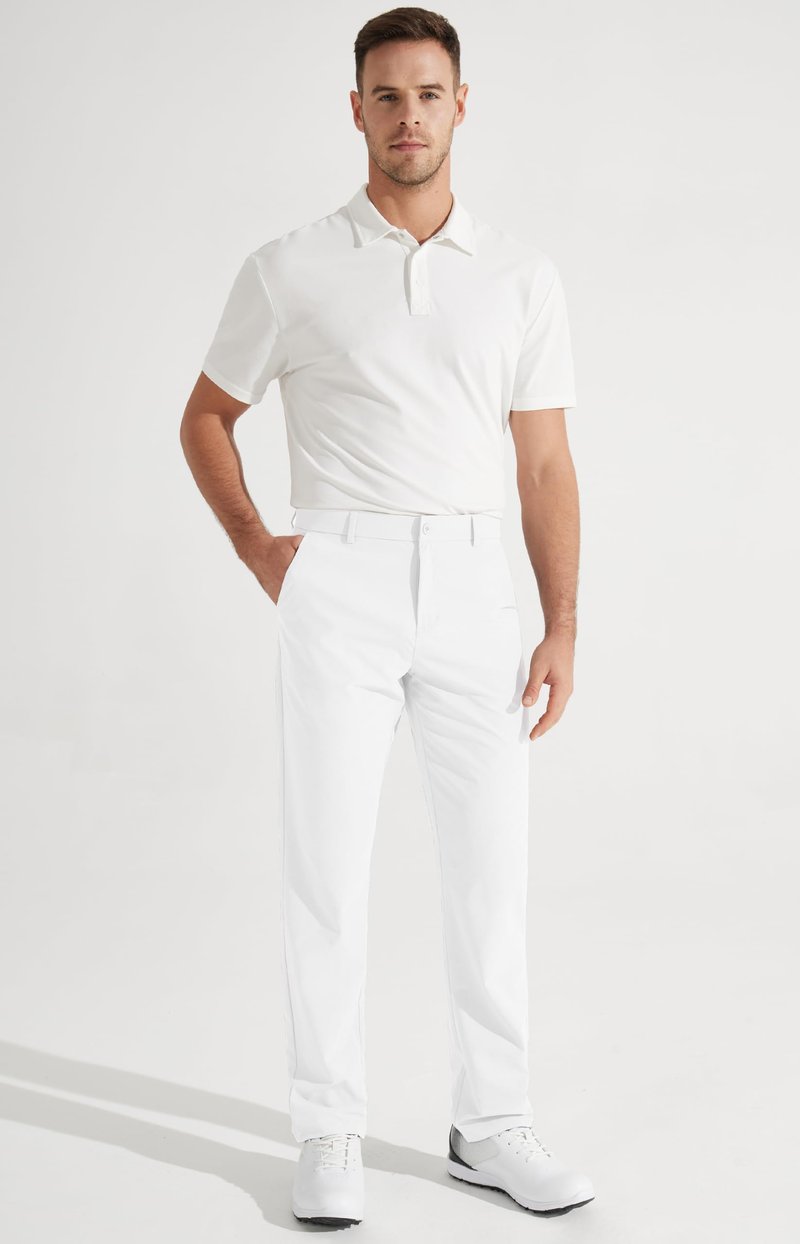 Libin Men's All Day Comfy Golf Pants Work Dress Pants 34" Quick Dry Lightweight Business Casual Trousers for Men with Pockets, White, 32W x 34L