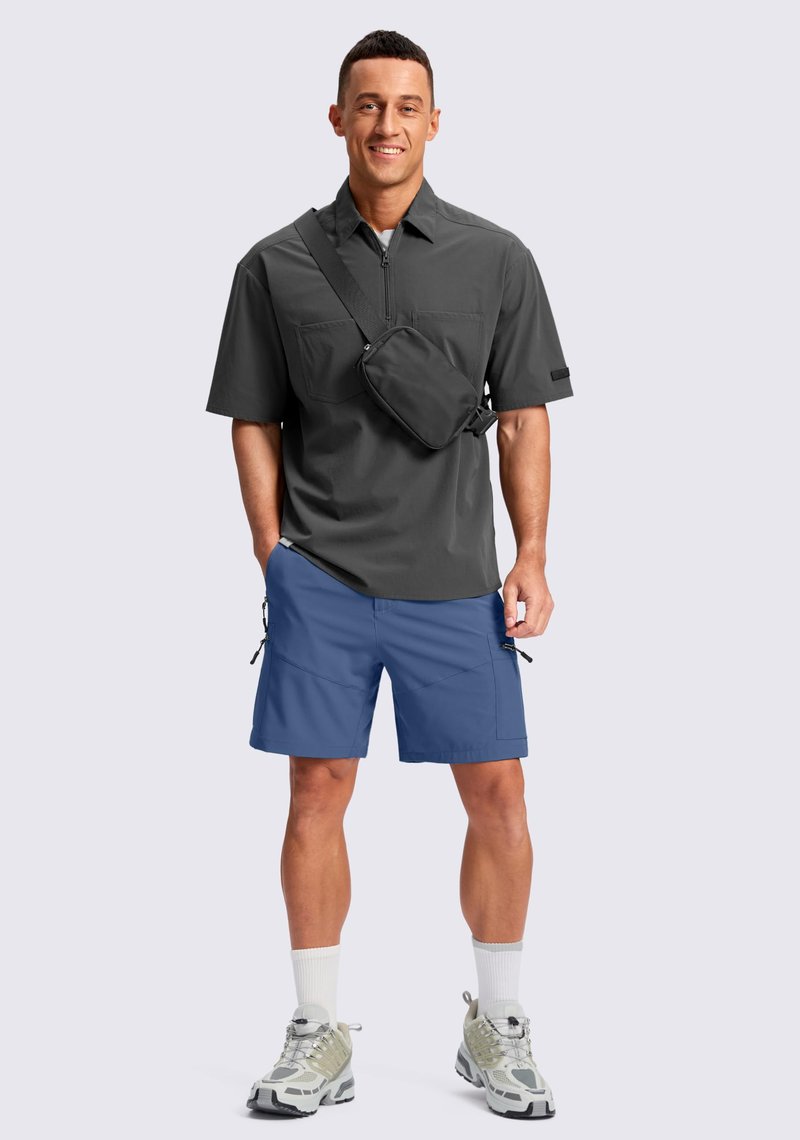 Pudolla Men's Hiking Cargo Shorts Lightweight 7" Travel Casual Shorts for Men Golf Work Outdoor with 5 Zipper Pockets(Dark Navy Small)
