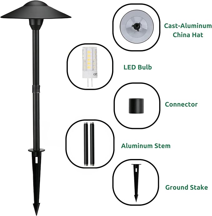 Lumina Lighting® 3W Landscape Lighting 12V Landscape Lights Low Voltage Landscape Path Lights Warm White Waterproof Outdoor Replaceable G4 LED Bulb for Garden Pathway Lawn Yard (Black, 2-Pack)