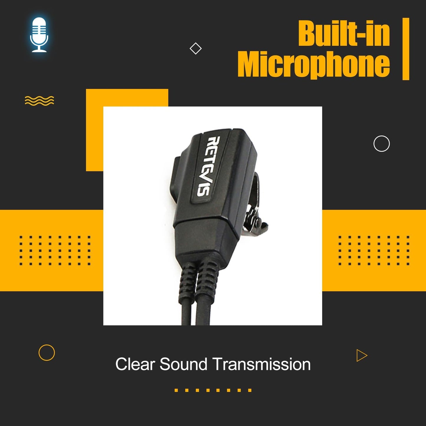 Retevis RB48 Walkie-Talkie Earpiece with Mic 1 Pin 2.5mm, Transparent Acoustic Tube, Compatible RB48 RB48 Plus RB48A RB48 Pro RT49 RT49B RT49P Two Way Radio, Walkie Talkie Headset(2 Pack)