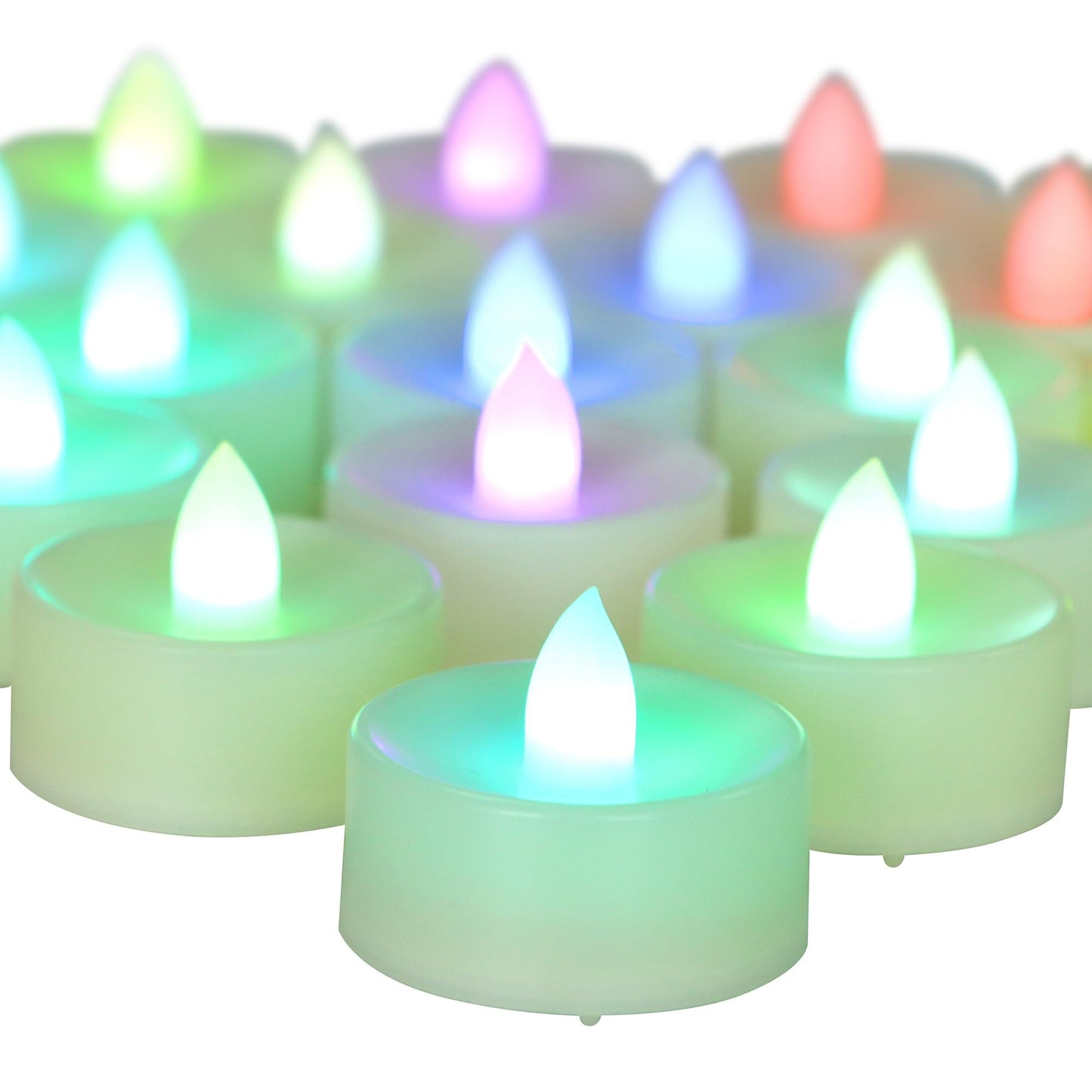 CANDLE CHOICE Color Changing Battery Operated Flameless Tea Lights Bright Flickering LED Tealight Candles Wedding Table Centerpieces Halloween Thanksgiving Christmas Decorations Batteries Incl 24 Pack