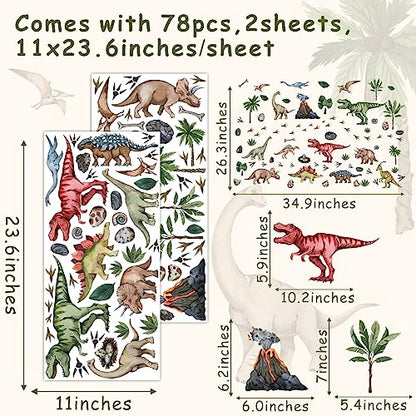 Large Dinosaur Wall Stickers Peel and Stick Dinosaur Footprint Wall Decals Tropical Leaf Palm Tree Wall Stickers Dino Feet Colorful Dinosaurs Wall Decals for Boys Room Bedroom Nursery