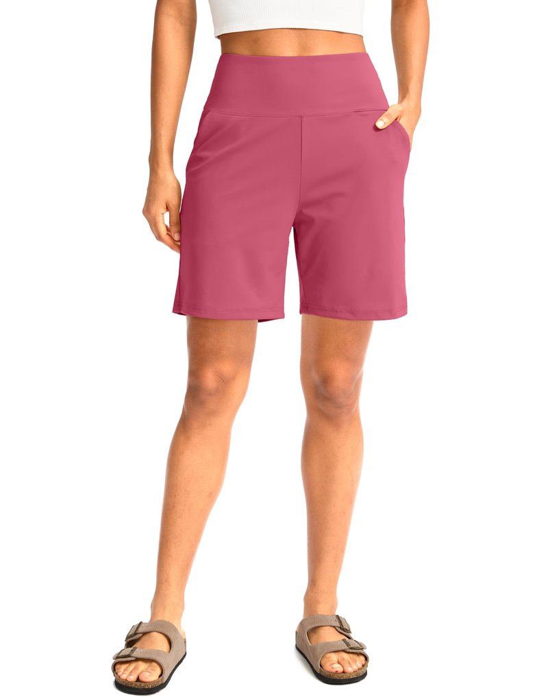 G Gradual Women's Bermuda Long Shorts with Pockets 7" High Waisted Knee Length Shorts for Women Walking Athletic Workout(Briar Rose-L7,XXL)