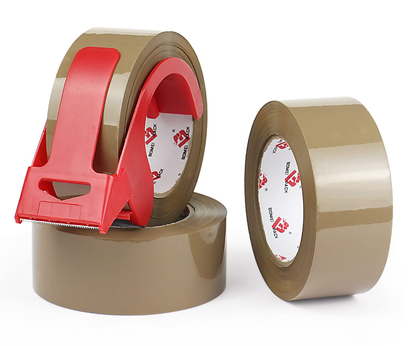 BOMEI PACK Heavy Duty Brown Packing Tape with Dispenser, 2.6 mil, 1.88 inch x 110 Yards (3 Pack), Total 330Y, Brown Tape Refills for Shipping, Mailing, Moving & Storage