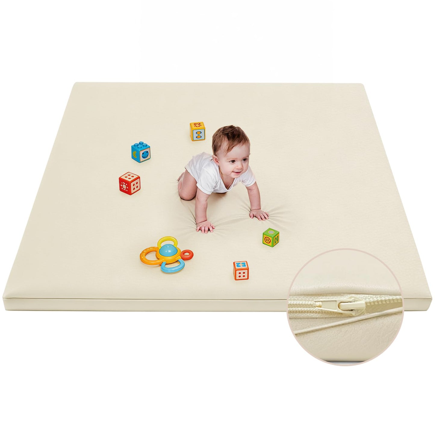 ILPEOD Waterproof Baby Play Mat for Floor Memory Foam 50 * 50 Cushion Playpen Playmat Tummy Time Crawling Mat Nursery Rug Thick Pad Create Soft & Safe Area for Infants,Toddler,Kids,Beige