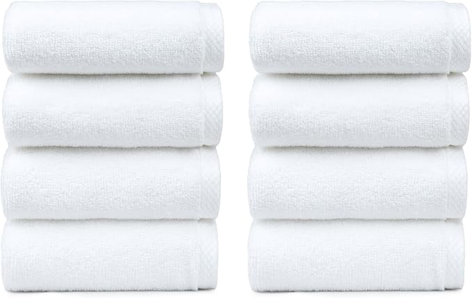 Amazon Basics 8-Pack Soft, Highly Absorbent, Quick-Dry Hand Towels, 100% Cotton