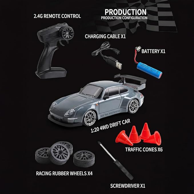 High Speed 1:24 4WD RC Drift Car with Proportional 2.4G Remote Control Dual Tire Configuration and LED Light Racing Vehicle Model for Adults Enthusiasts– Light Blue