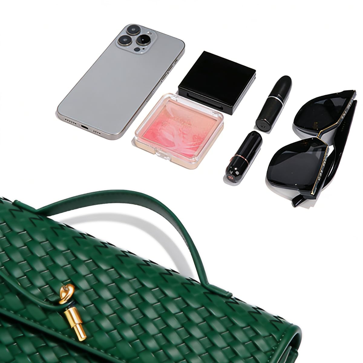 JYG Woven Handbag for Women Fashion Evening Shoulder Bag PU Leather Handmade Clutch Purse Dark Black Casual Crossbody Bags 2024