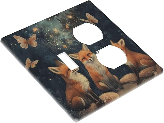 Decorative Art Light Switch Covers Foxes & Forest 2 Gang Single Toggle Duplex Combination Electrical Faceplate Switchplate Wall Plate for Home Decor
