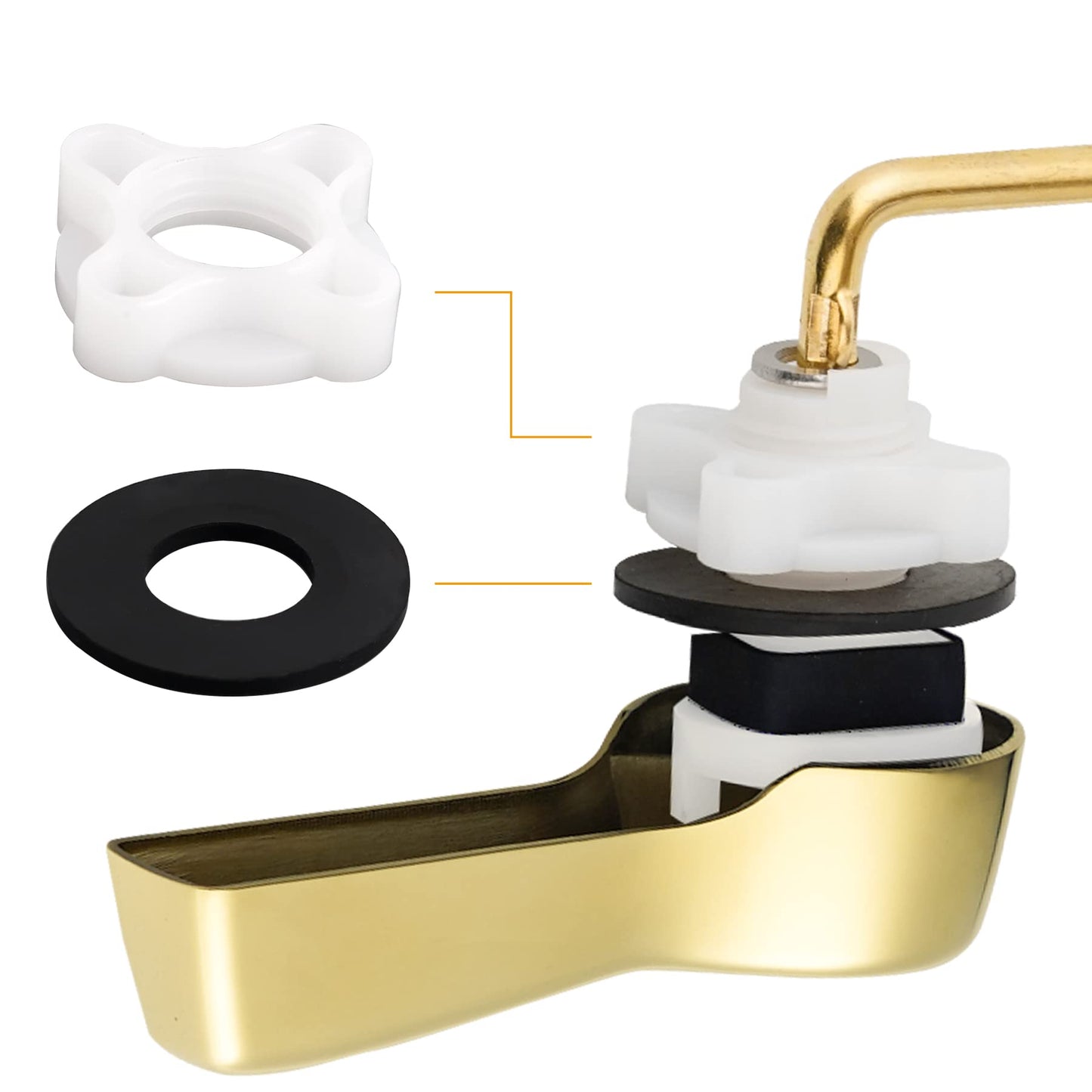 Hibbent Universal Metal Side Mount Toilet Handle Replacement Kit, Brass Toilet Flush Tank Lever with Stainless Steel Flapper Chains for Most Toilets, Shiny Gold