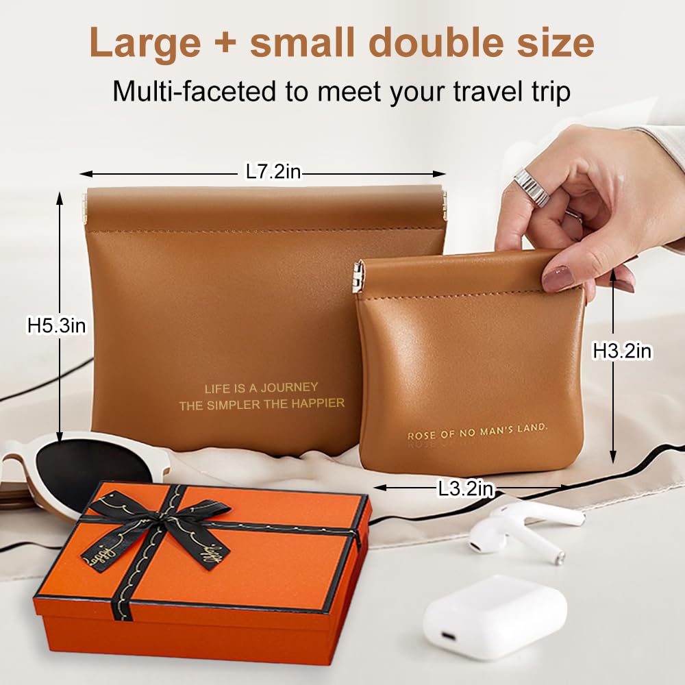 Yhwocd 6 Pack Small & Regular Size Leather Makeup Bag & Coin Pouch Organizer, Snap Closure, Portable Mini Storage Bag for Purse, Traveling & Commuting