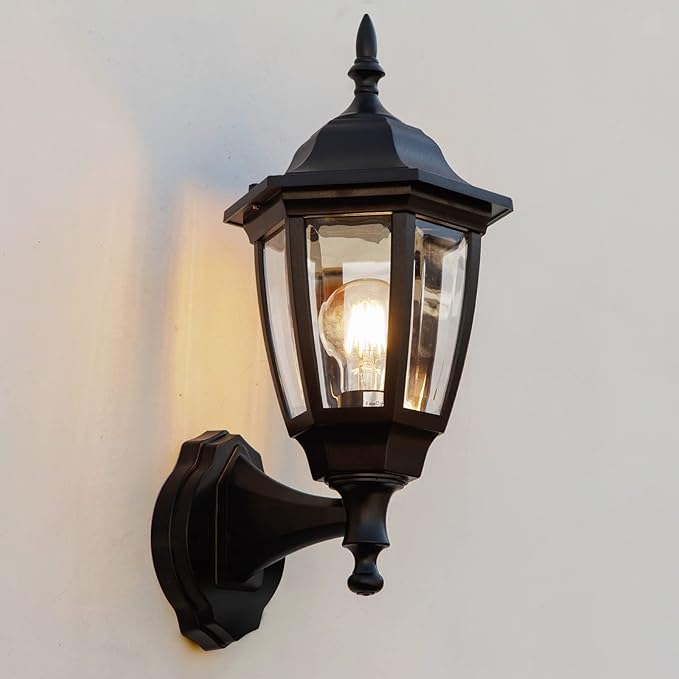 FUDESY 1-Pack 15 1/3" High Classic Outdoor Wall Lantern, 3000K Dimmable LED Edison Filament Bulb Included, Anti-Corrosion Plastic Materials, Black, FDS2542EB1