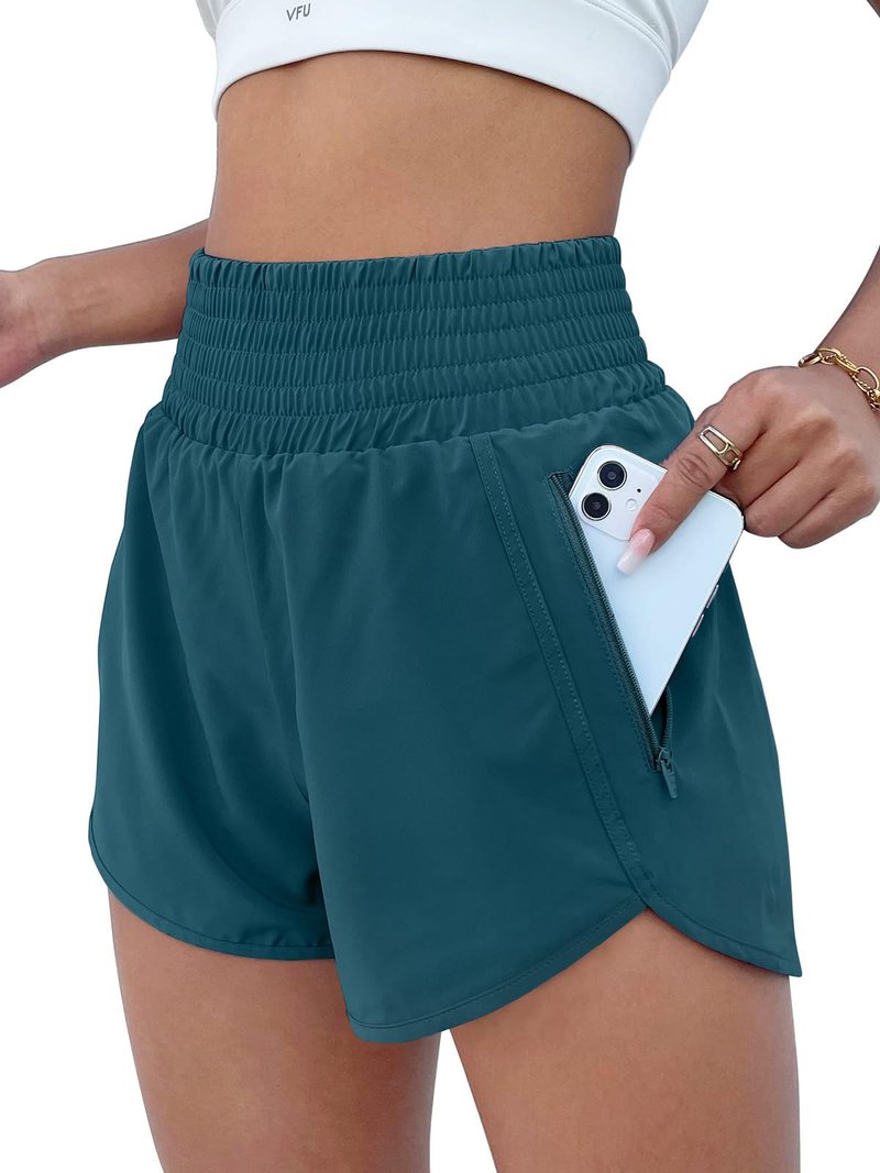 BMJL Women's Athletic Shorts High Waisted Running Short Pocket 2.5" Sporty Shorts Gym Elastic Workout Shorts(M,Borealis Blue)