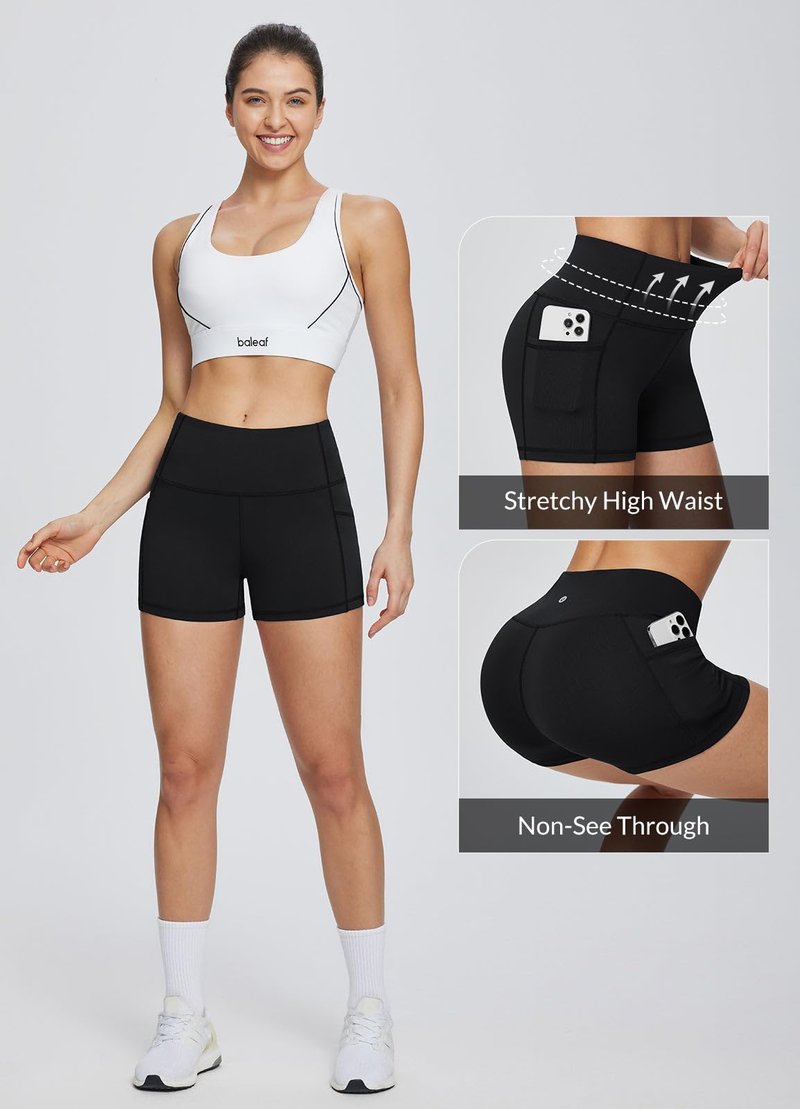 baleaf Biker Shorts Women Yoga Gym Workout Spandex Running Volleyball Tummy Control Compression with Pockets 5" Heather Purple XXL