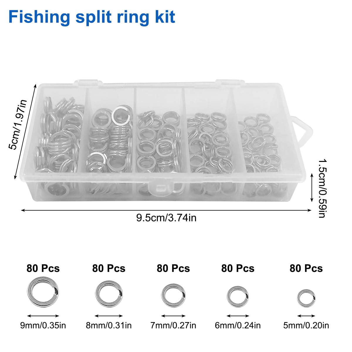 SourceTon 400 PCS Heavy Duty Split Ring Kit with 2 Pliers - High Strength Stainless Steel Lure Connectors (5 Sizes: 5-9mm, 30-95lb) for Saltwater & Freshwater Fishing Tackle