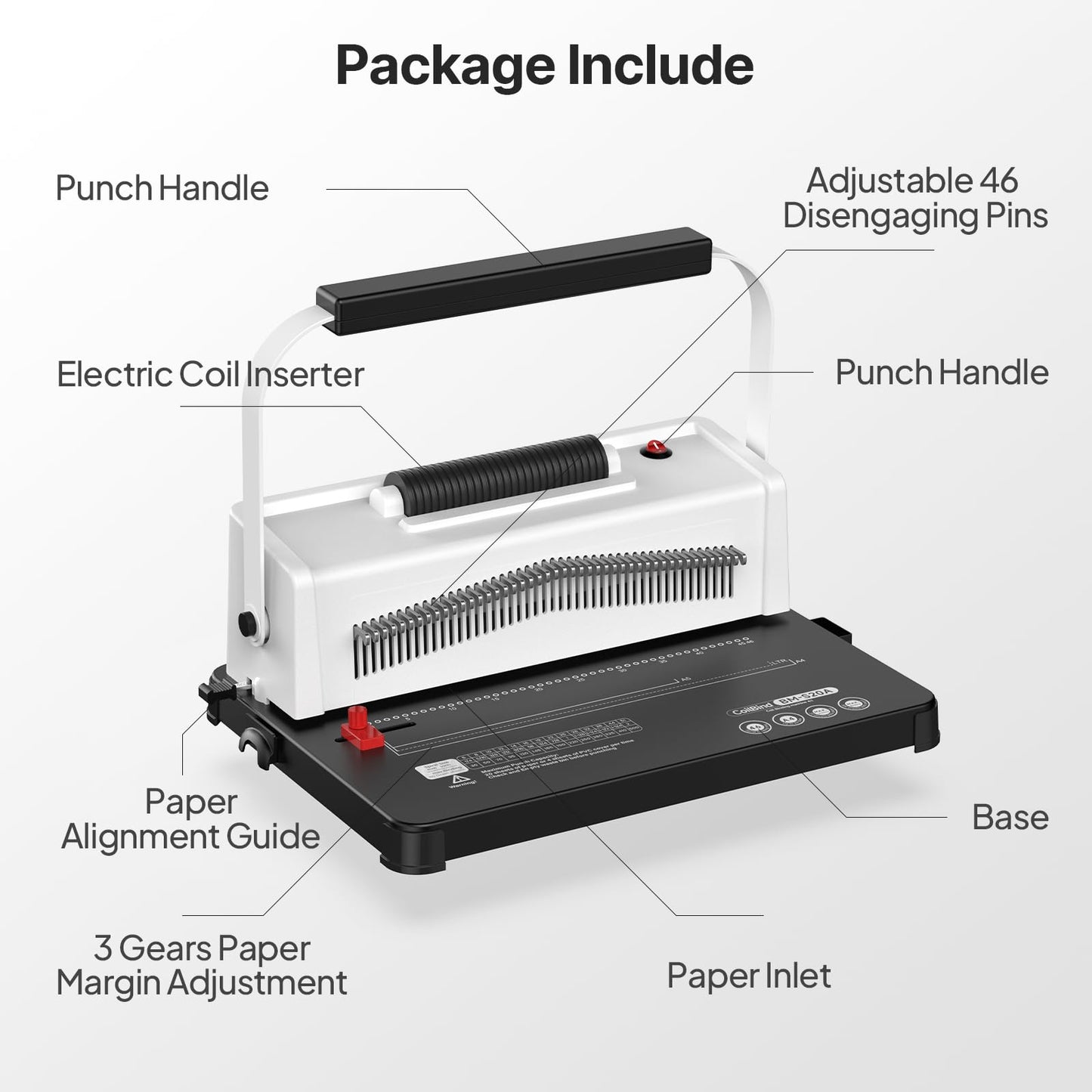 Spiral Coil Binding Machine: Homeschool Manual 46 Hole Puncher Spiral Binder with Electric Coil Inserter, Professional & Customizable Binding for Book Press, Paper, Binder Book, Notebook, White