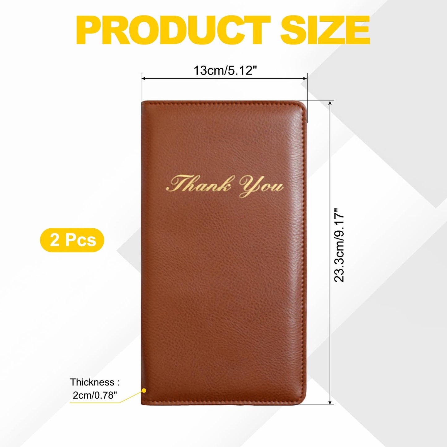 PATIKIL Restaurant Check Presenters, 2Pcs Guest Check Bill Holder with Magnetic Clip PU Leather Check Presenters for Restaurants Waitress Servers Bars, Light Brown
