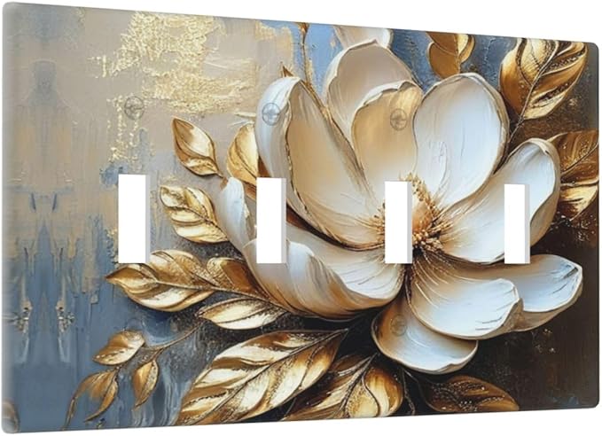 Decorative Art Light Switch Covers Gilded Bloom Quad Toggle 4 Gang Wall Plate Switch plate Electrical Faceplate for Home Decor