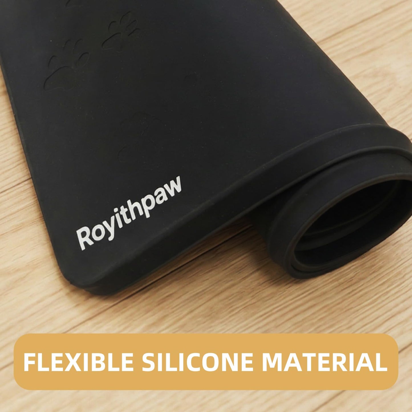 Royithpaw Silicone Dog Food Mat, 100% Waterproof Pet Feeding Mat with Raised Edge, Non-Slip Bowl Placemat for Cats & Dogs, Pets Accessories, 23.6” x 15.9”