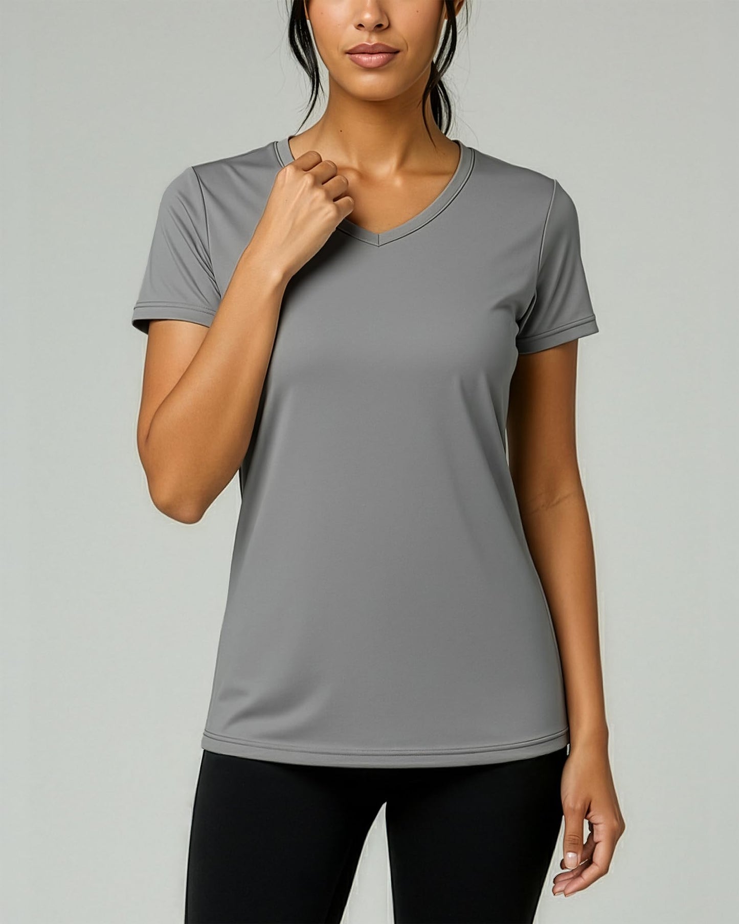 Real Essentials 5 Pack: Women's Dry-Fit Short Sleeve V Neck T Shirt Workout Fitness Yoga Top Tee (Available in Plus Size), Set 10, 3X