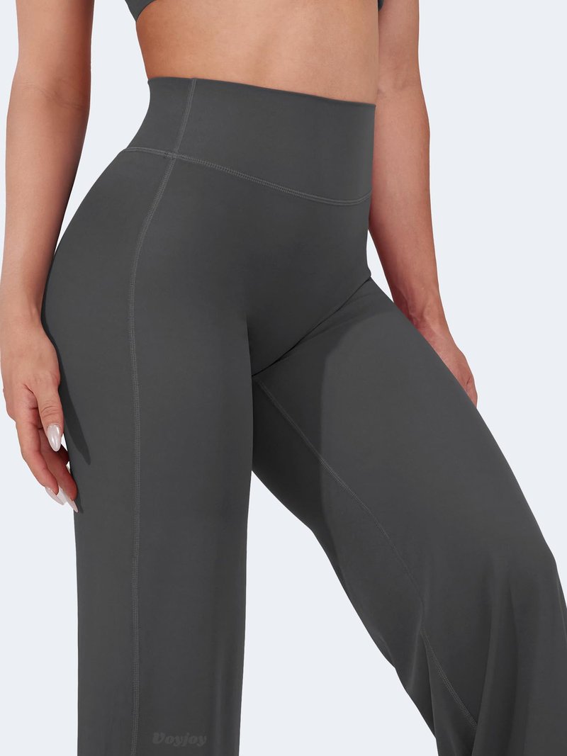 VOYJOY Straight Leggings Bottoms Wide Leg Pants for Women 29"/ 31.5"/33"/35" High Waist Stretch Casual Sweatpants Dark Gray