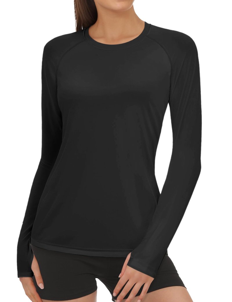 Rash Guard for Women UPF50+ Sun Shirt, Long Sleeve UV Protection Shirts Women Quick Dry Workout Shirts Hiking Swimming Tops (Large, Black)