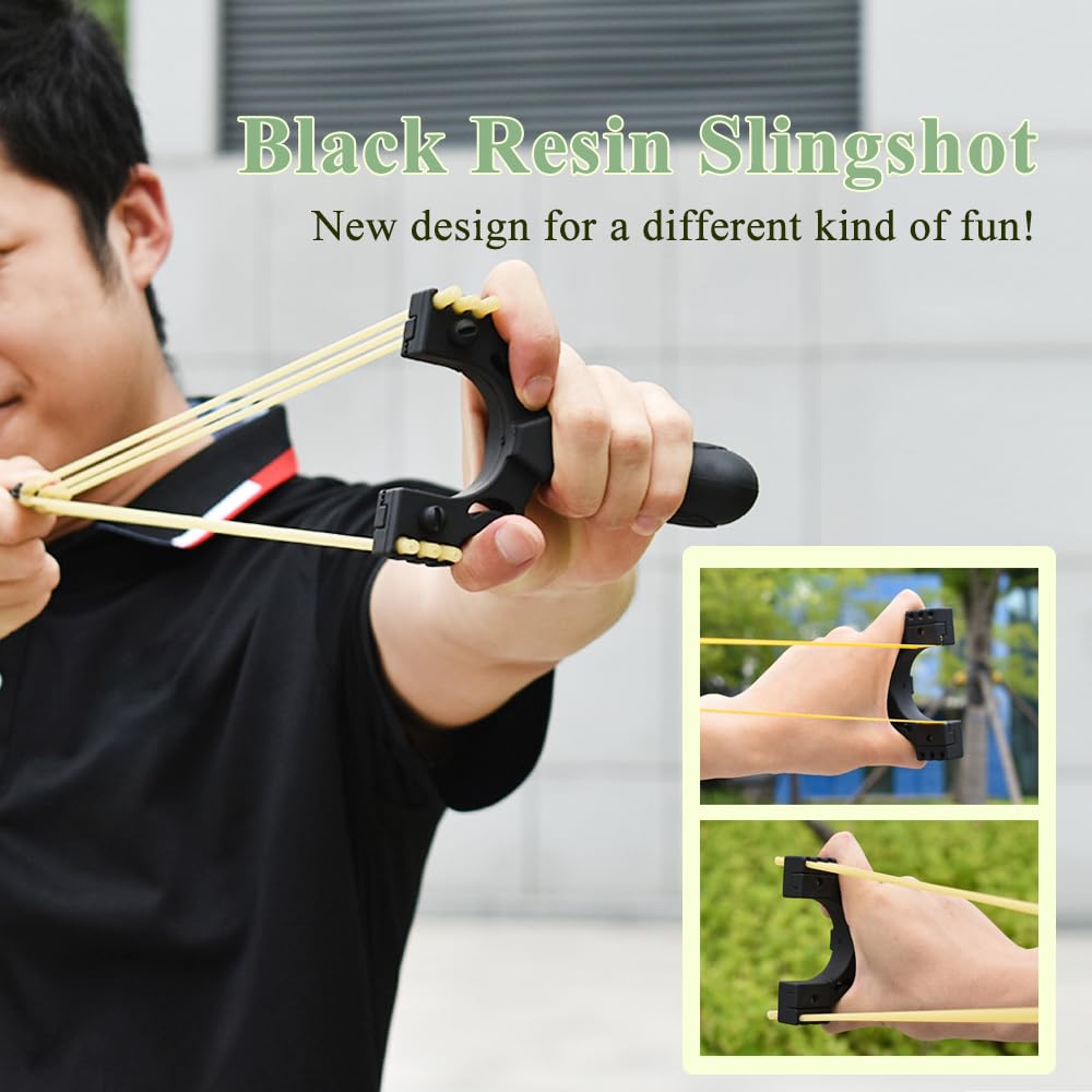 Runzkzy Slingshot Catapult with 4 Replacement Bands, Upgraded Resin Professional Slingshots for Adults, Multi-Purpose Hunting Slingshot for Outdoor Recreational Target Practice (Package B)