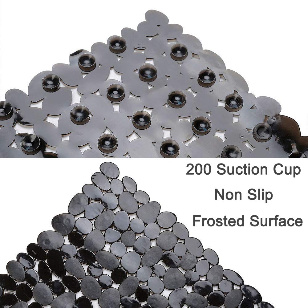 SONGZIMING Non-Slip Pebble Bathtub Mat Black 16 W x 35 L Inches (for Smooth/Non-Textured Tubs Only) Safe Shower Mat with Drain Holes, Suction Cups for Bathroom