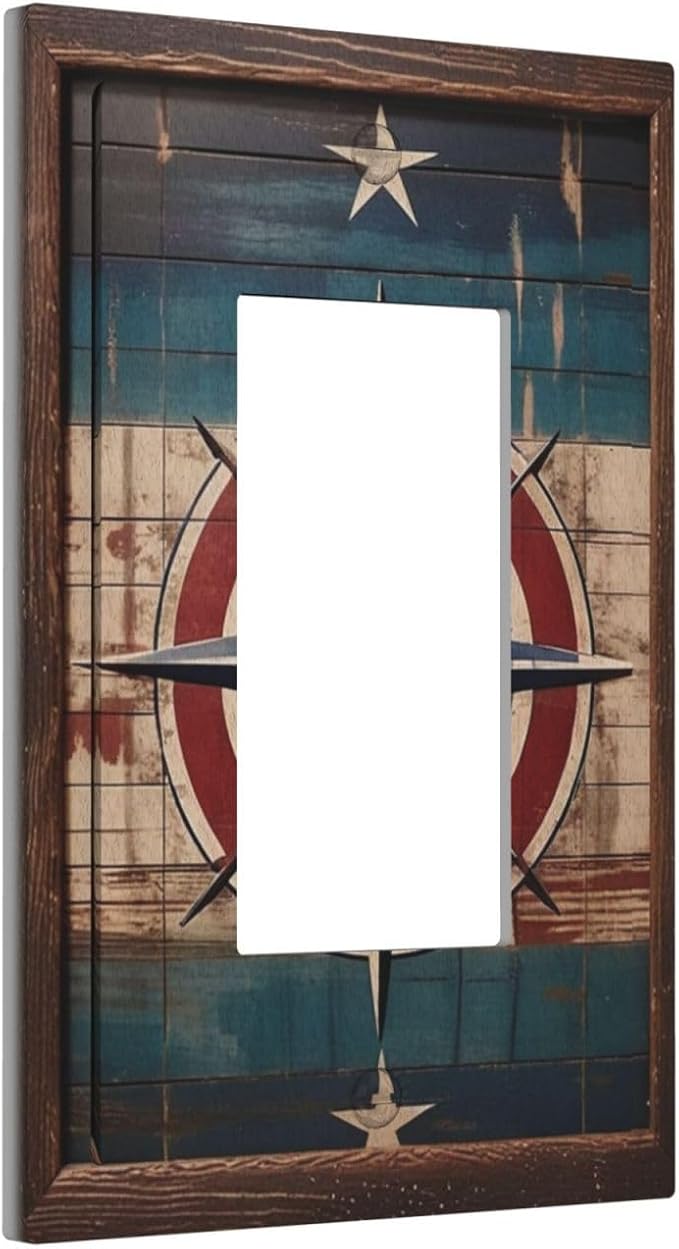 Decorative Art Light Switch Covers Nautical Rustic Star Emblem 1 Gang Rocker Outlet Decorative Switch plate Faceplate GFCI Light Switch Covers for Home Decor