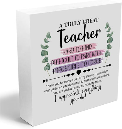 Teacher Gifts Wooden Box Sign Wall Decor Wooden Plaque Sign Teacher Appreciation Gifts for Teacher Office Bedroom Home Decor Desk Shelf Table Decor Graduation Retirement Teacher Birthday Gifts