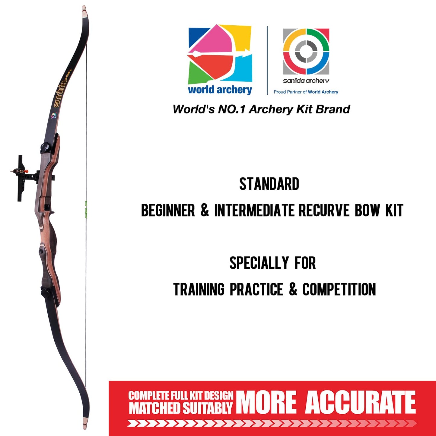 Sanlida Noble Standard Beginner & Intermediate Recurve Bow and Arrows Kit for Adult and Youth, Wooden Takedown Recurve Bow Package for Training, Practice & Competition RH Only (54", 10lbs)