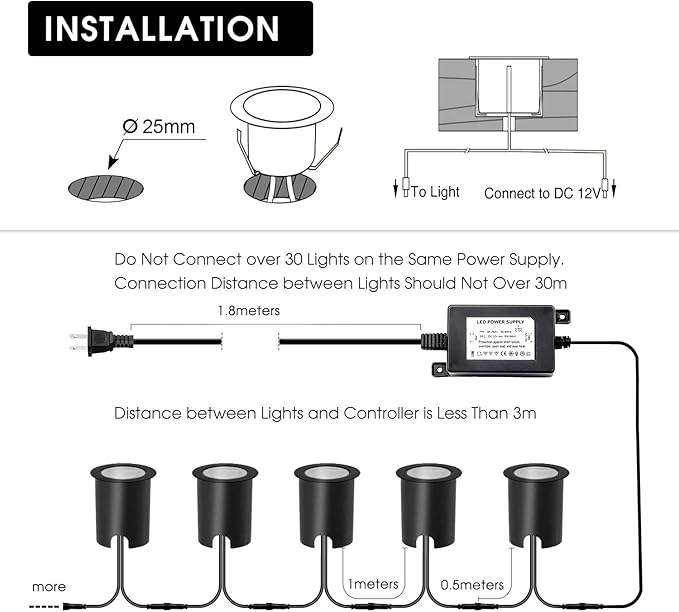 LED Deck Light Kit 0.1W-0.3W Low Voltage RGB Outdoor Lighting with Protecting Shell,6Lm IP67 Waterproof Outdoor Step Stairs Garden Yard Patio Landscape Decor Lighting(RGB,10pcs Black Border)