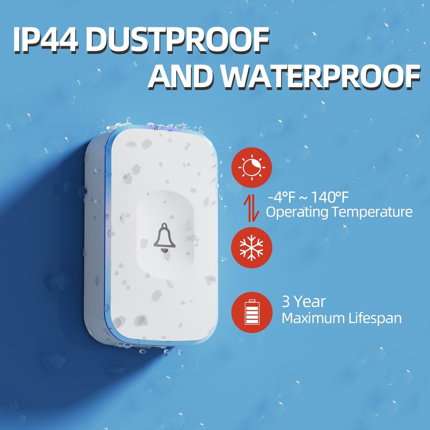 Wireless Doorbells for Home Battery Operated Doorbell at 1200 Feet with Flashing Light 36 Melodies 4 Volume Levels (2 Portable Receivers & 1 Touch Button White）JSIEEM