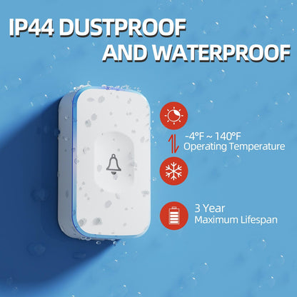 Wireless Doorbell 1200Ft Door Bells for Home with Flashing Light Hearing Impaired Door bell 1 Battery Button & 3 Plug in Receivers for Home Classroom Room Office