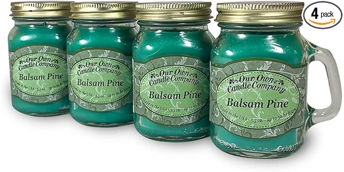 Balsam Pine Scented Mini Mason Jar Candle by Our Own Candle Company, 3.5 Ounce (4 Pack)