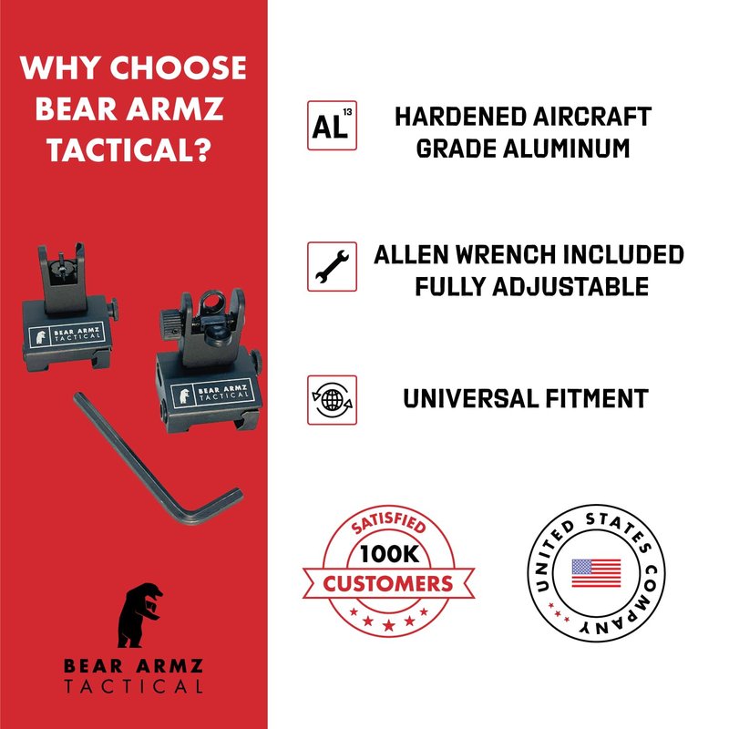 Flip Up Iron Sights | Co-Witness | Spring Loaded | Low Profile | Rapid Transition Front & Rear Iron Sights | Back Up Sights | BUIS for Picatinny Rail and Weaver Rails