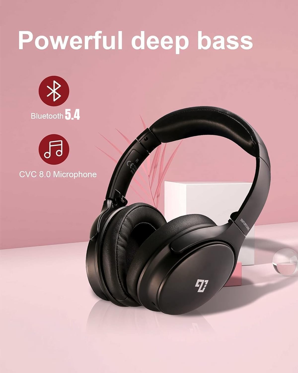 INFURTURE Over Ear Headphones Active Noise Cancelling Headphones, H1 Wireless Bluetooth Headset, Deep Bass Headset, Low Latency, 90H Playtime, Foldable Headphone for Sport Running Cool Gadgets Gift