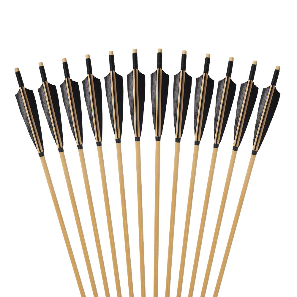 e5e10 Wooden Arrows Archery Handmade Arrows 33inch Shaft with Turkey Feather Fletching for Recurve Bow Longbow Hunting Practice 12PACK (Black)