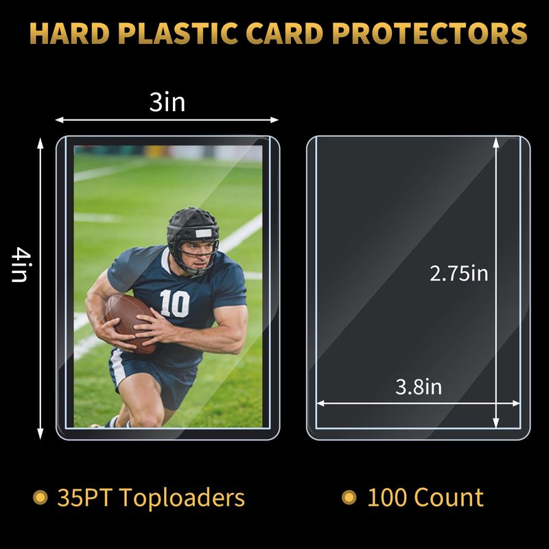 Binditek 100 Pack 3" x 4" Hard Plastic Card Protectors, 35PT Rigid Card Holders for Sports and Game Cards, Baseball, Football, Basketball, Hockey, Golf