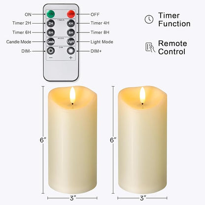 NURADA Outdoor Flameless Candles with Remote Timer - Waterproof Realistic Flickering LED Pillar Electric Battery Operated Fake Candle for Holiday Home Wedding Fireplace Decor - Ivory 2 Pack (6" 6")