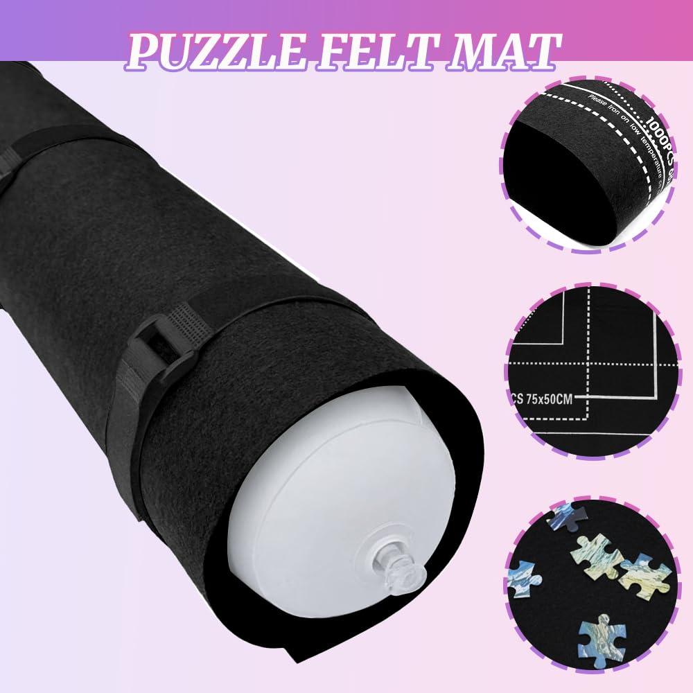 CALLKROON Puzzle Mat Roll Up for 1500 Pieces, Felt Puzzle Board Alternative Gift Set with 4 Sorting Trays and Inflatable Tube, Premium Puzzle Saver Mat for Storage, Portable Puzzle Rolling Mat