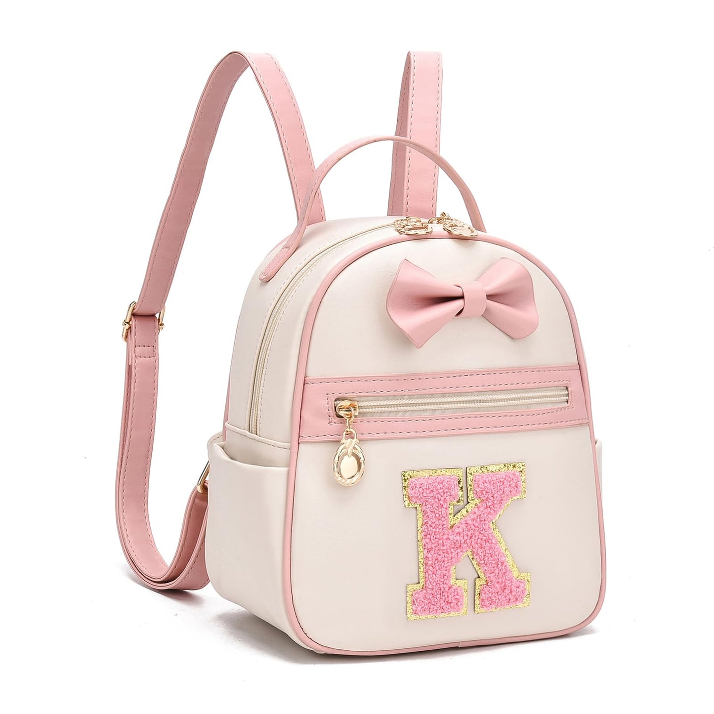 I IHAYNER Girls Initial Bowknot Small Leather Backpack Cute Mini Backpack Personalized Trendy Stuff Gifts for Women Pink-K