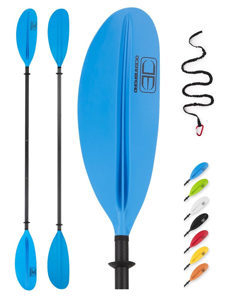 OCEANBROAD Adjustable Carbon Fiber Kayak Paddle 86in/220cm to 94in/240cm Kayaking Oar with Paddle Leash 1 Paddle, Blue
