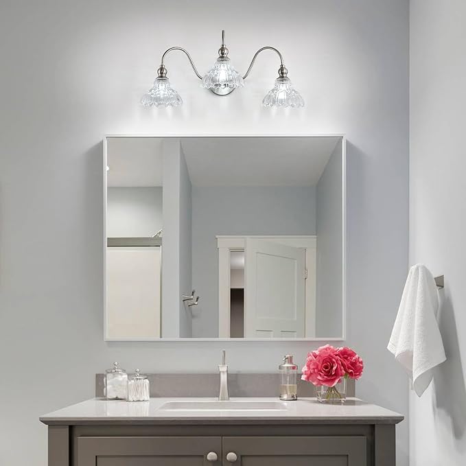 3-Light Brushed Nickel Bathroom Vanity Light Fixtures Vintage Bathroom Light Vanity Lighting Fixtures for Living Room Over Mirror