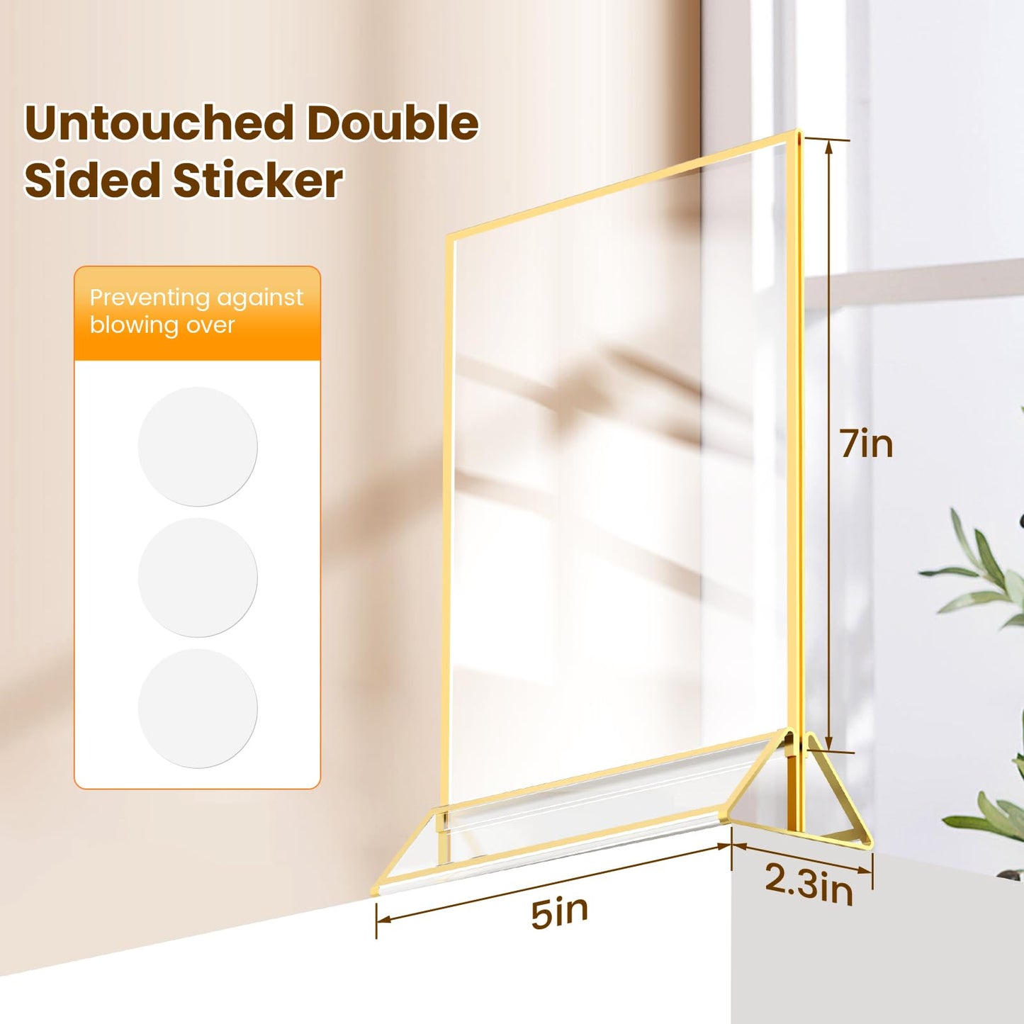 YOAEAILY Gold Frames 5X7 Acrylic Sign Holder Double-Sided Tabletop Picture Frames for Menu Holder Wedding Table Number Holder Christmas Photo Frames with Removable Sticky Dots-3 Pack