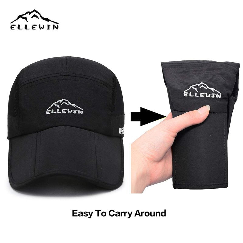 ELLEWIN 2 Pack Unisex Baseball Cap Foldable Sports Hat with UPF 50+ Runing Hat for Men and Women Black/Light Gray