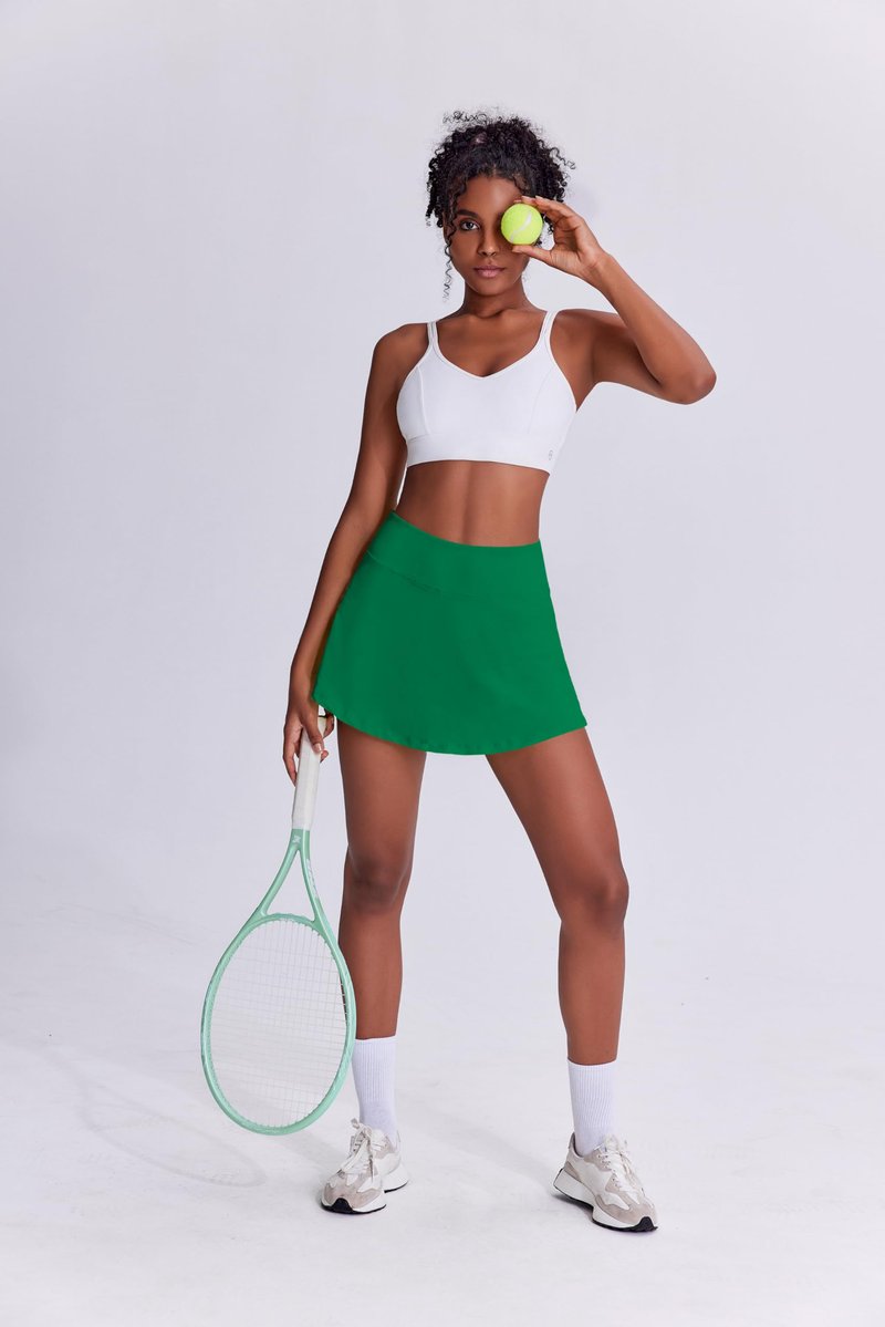 PINSPARK Skorts Pleated Tennis Skirt Women Athletic Skorts Tummy Control Golf Skirts with Pocket Y2K Summer Workout Outfits,Green Medium